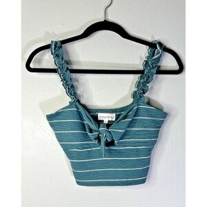 Revolve Privacy Please Women's Sleeveless Crop Top‎ Tie Front XS Bluish Green